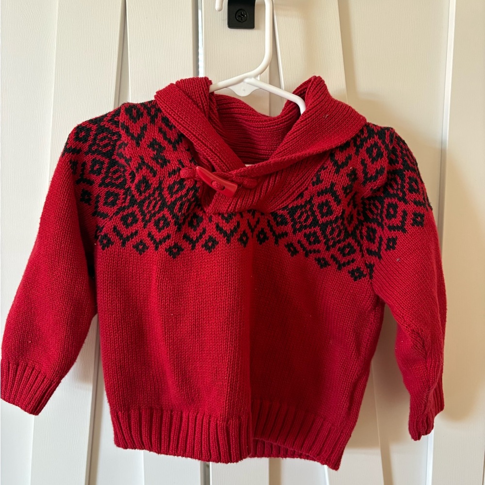Red and Black Patterned Women's Sweater